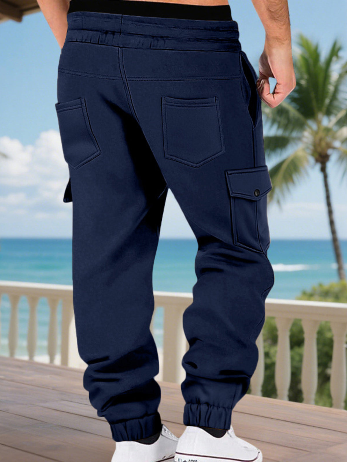 Men's Full Size Cargo Joggers with Multi-Pockets Plus Size