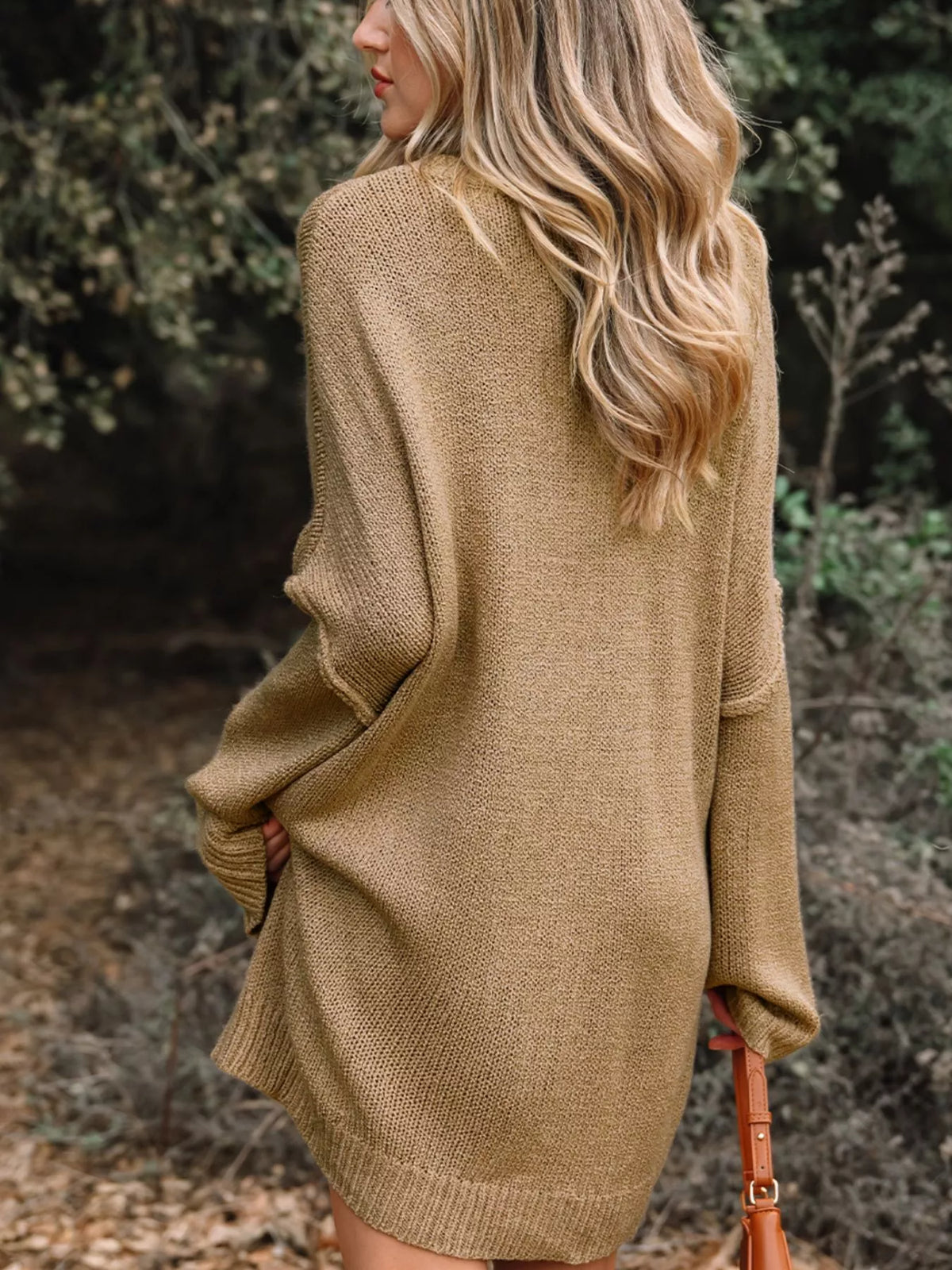 Oversize Drop Shoulder Slouchy Sweater Dress in Camel, view 3