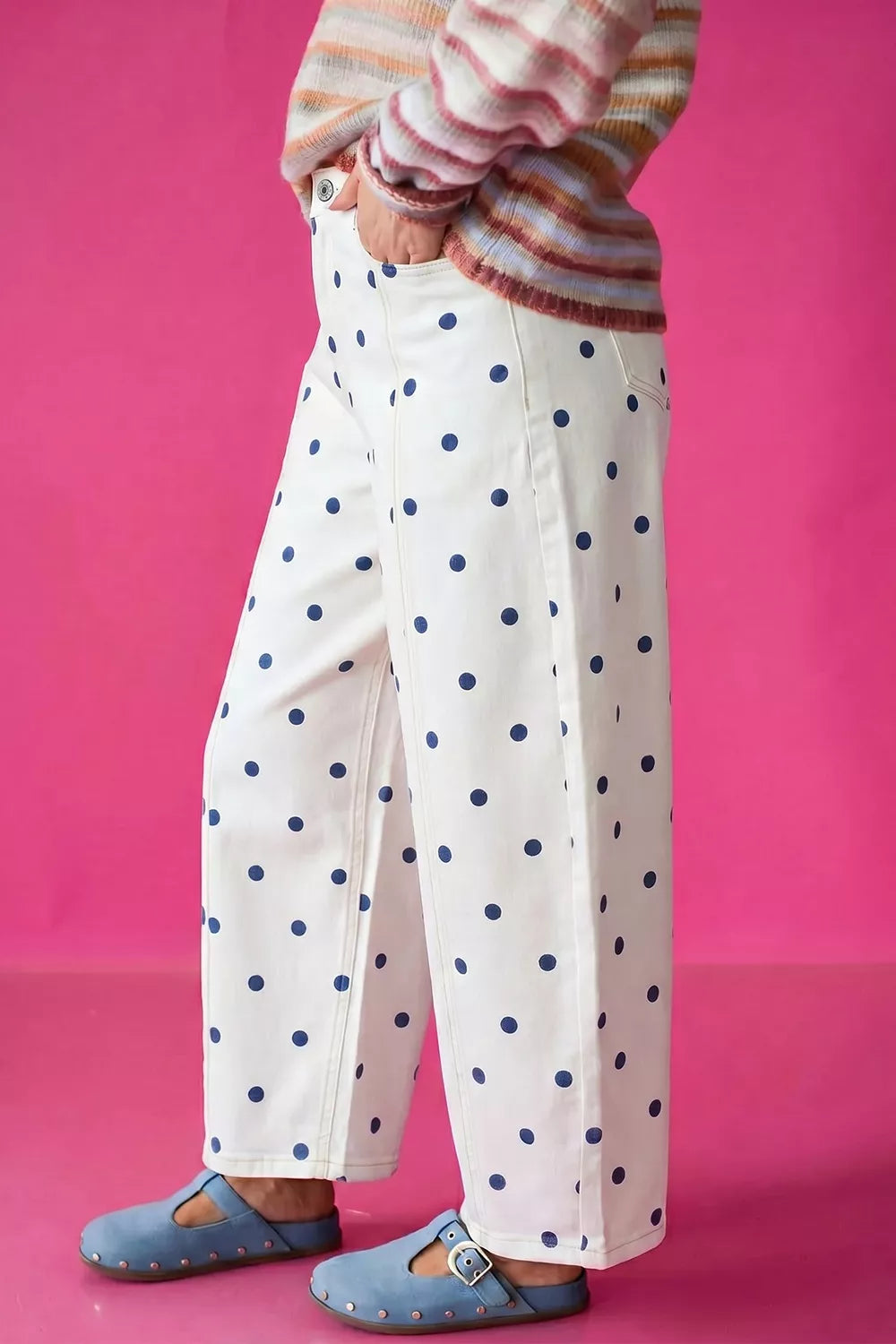 Polka Dot Wide-Leg Jeans