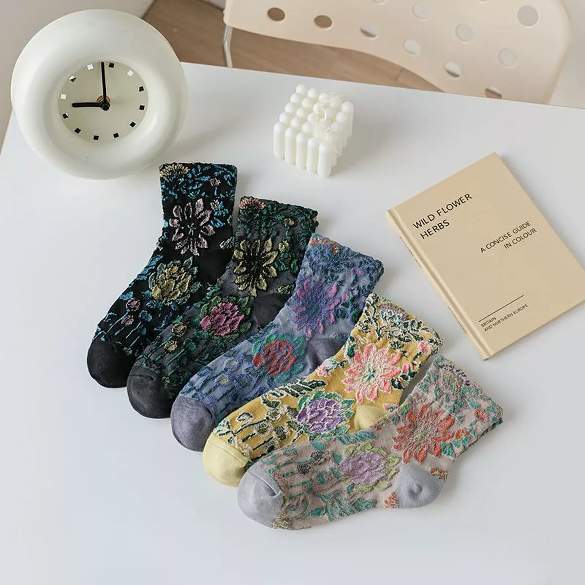Floral Jacquard Crew Socks - Lilixa.store