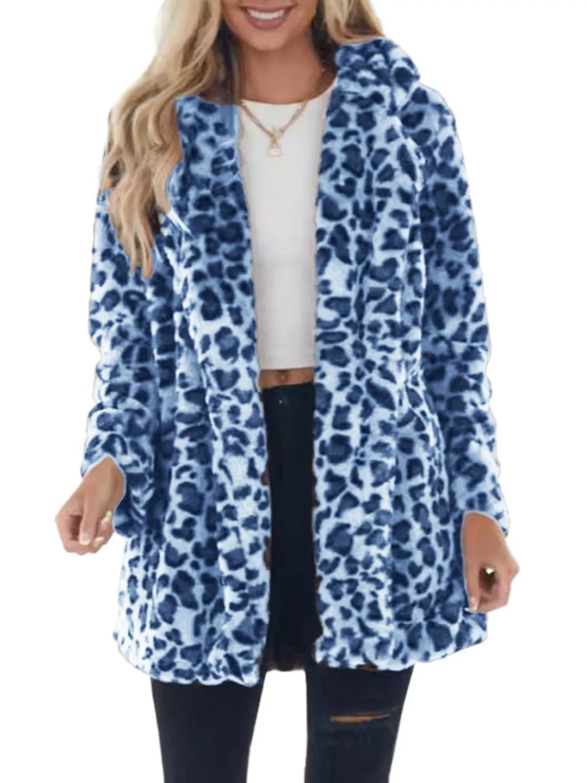 Full Size Leopard Open Front Outerwear Plus Size - Lilixa.store