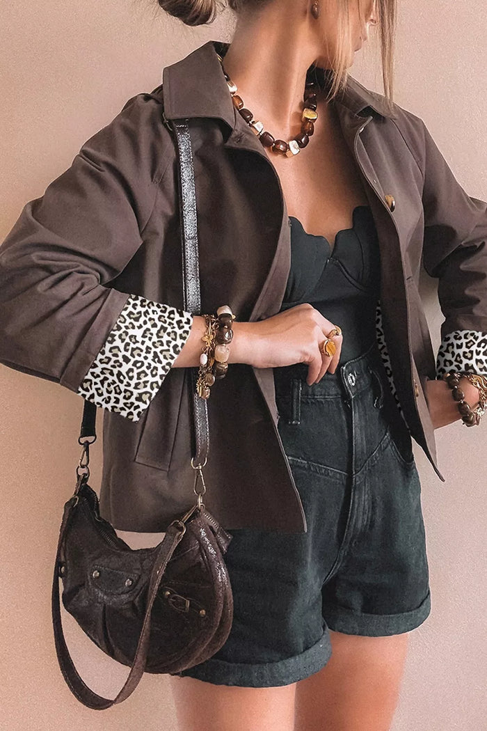 Button Up Raglan Sleeve Shacket in Coffee Brown