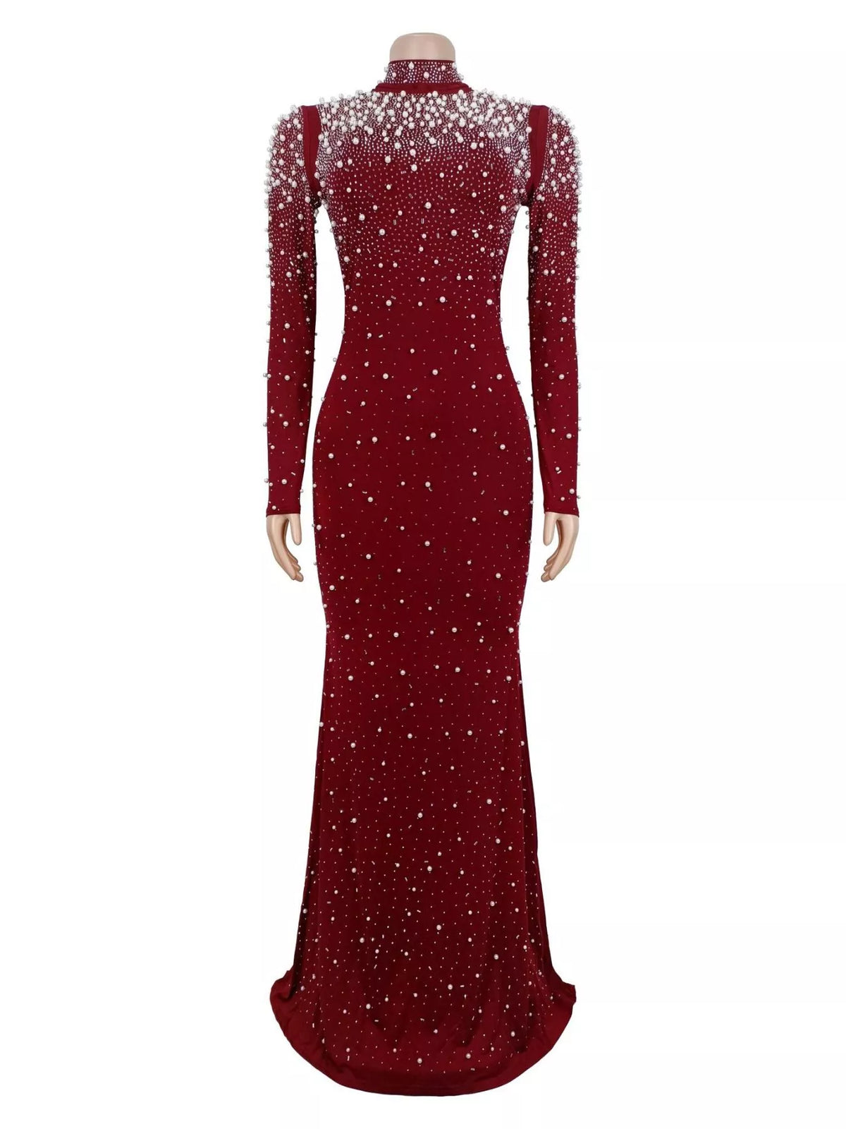 Rhinestone Long Sleeve Mermaid Maxi Dress - Lilixa.store