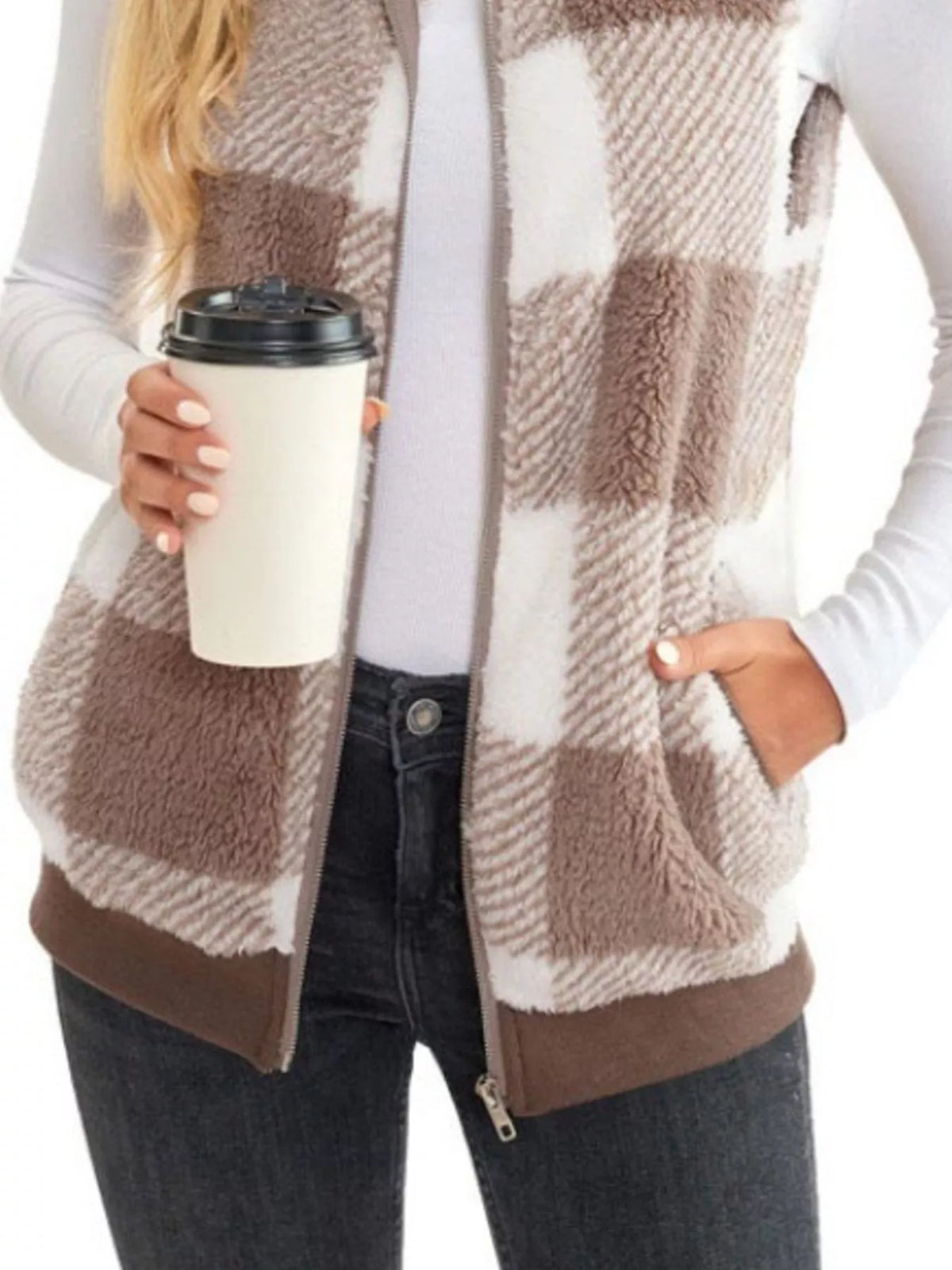 Full Size Color Block Zip Up Vest Coat Plus Size - Lilixa.store