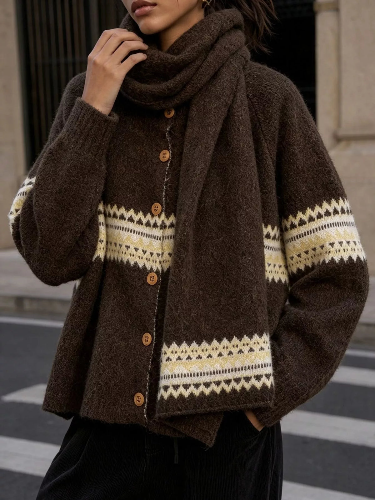 Geometric Button Down Knit Cardigan, view 8