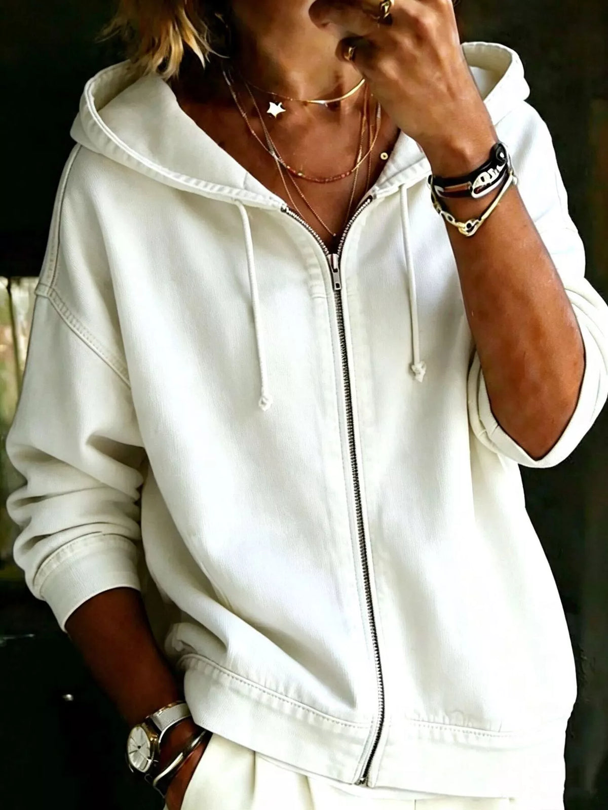 Full Size Zip-Up Dropped Shoulder Hoodie Plus Size