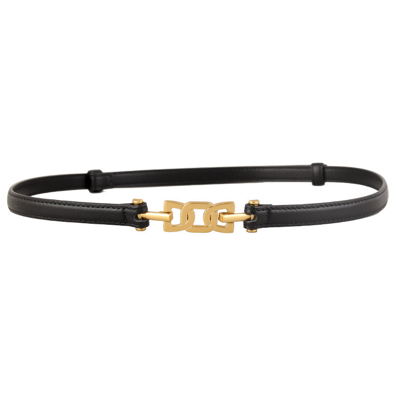 Gold Buckle Skinny Leather Belt - Lilixa.store