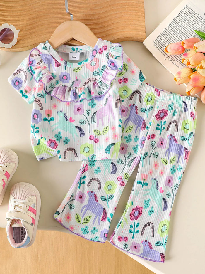 Children's Ruffled Floral Top and Pants Set - Lilixa.store