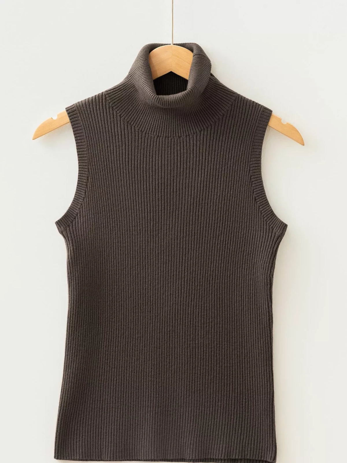 Ribbed Knit High Neck Sleeveless Waist Slim Fit Sweater Vest