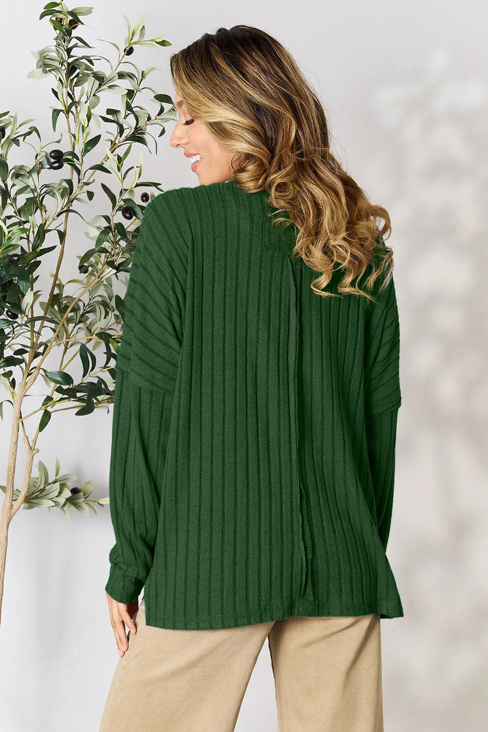 Basic Bae Full Size Ribbed Round Neck Slit Knit Top - Lilixa.store