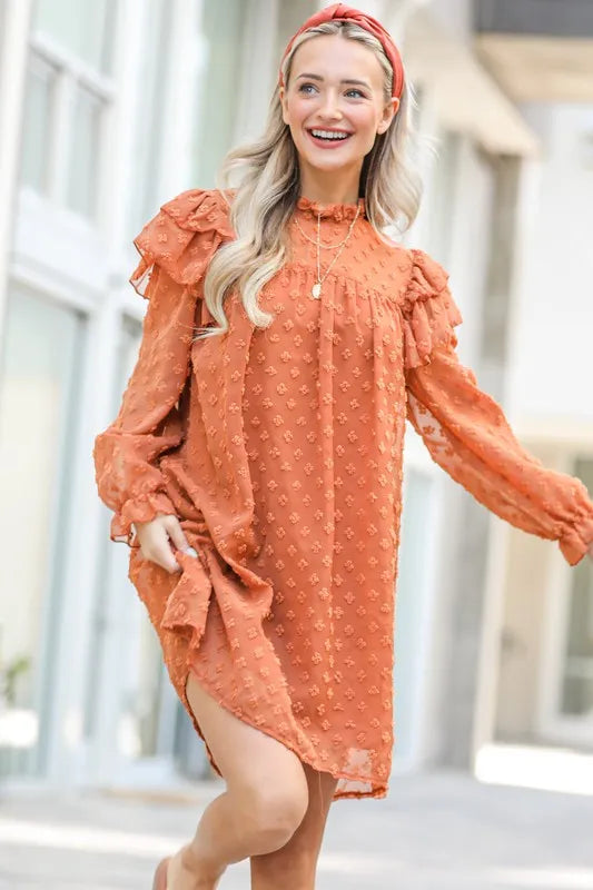 And The Why Lovely Ruffle Shoulder with Textured Woven Dress - Lilixa.store