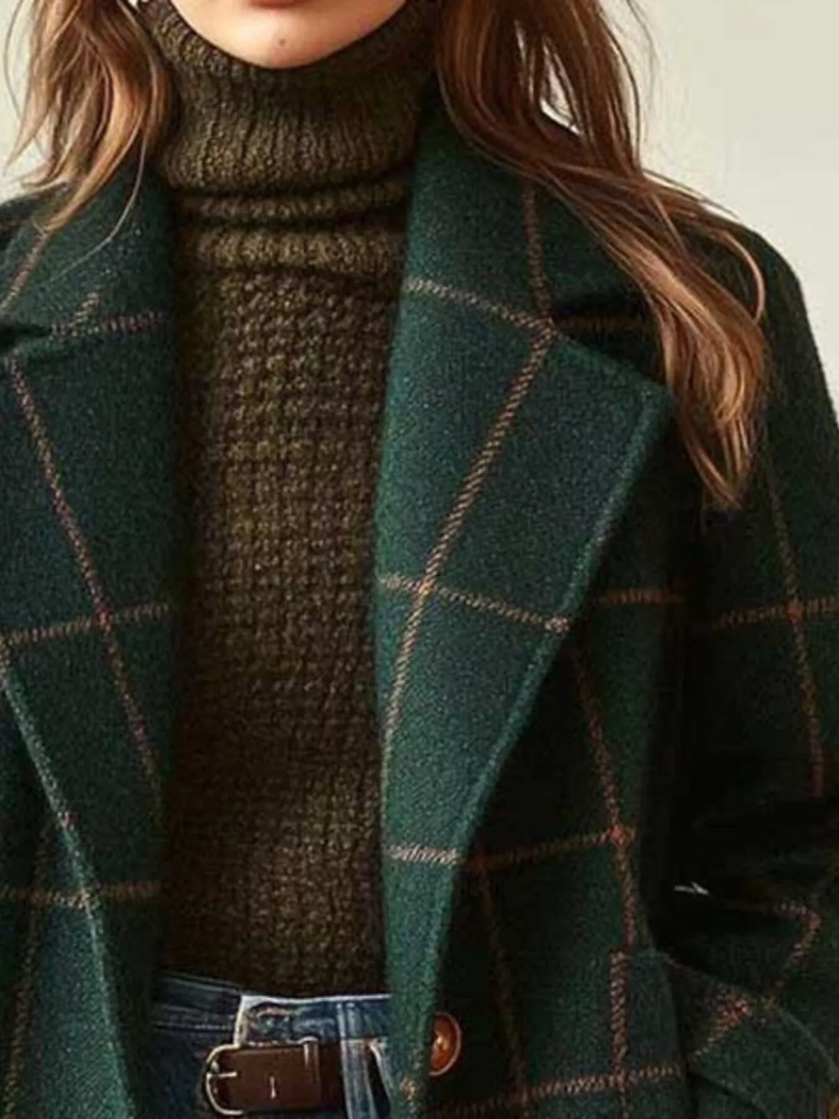 Full Size Plaid Lapel Collar Longline Single-Breasted Overcoat Plus Size