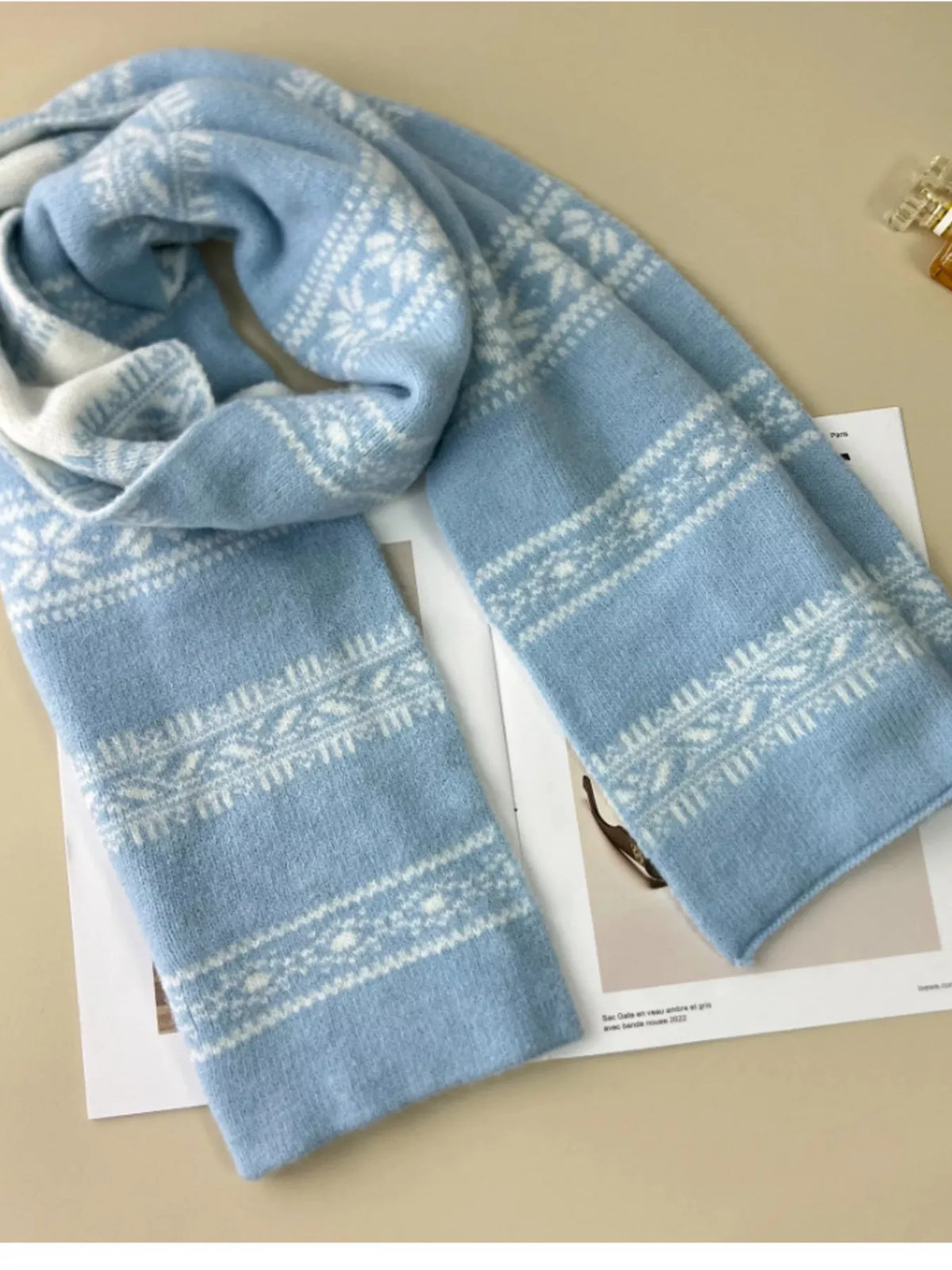 Winter Snowflake Pattern Knitted Scarf - Lilixa.store