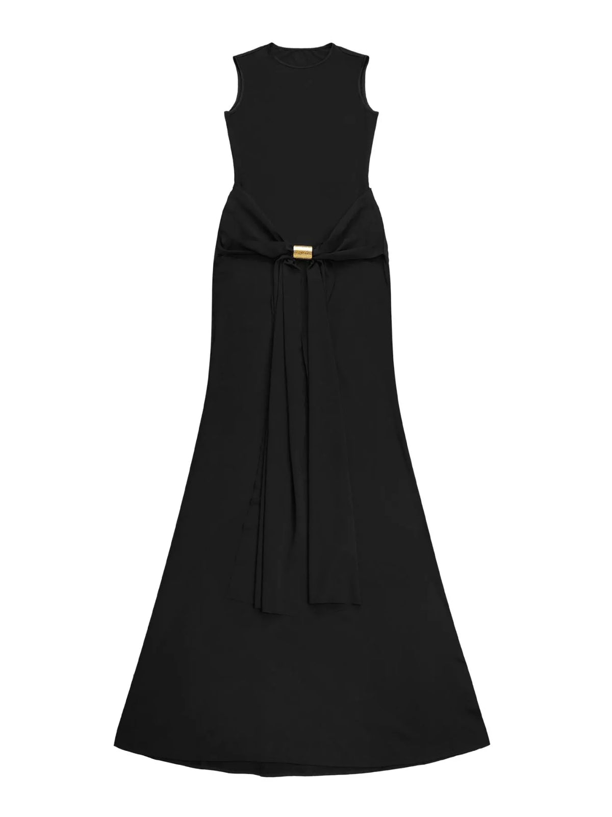 Sleeveless Bodycon Maxi Dress with Gold Buckle Detail in Black, view 3
