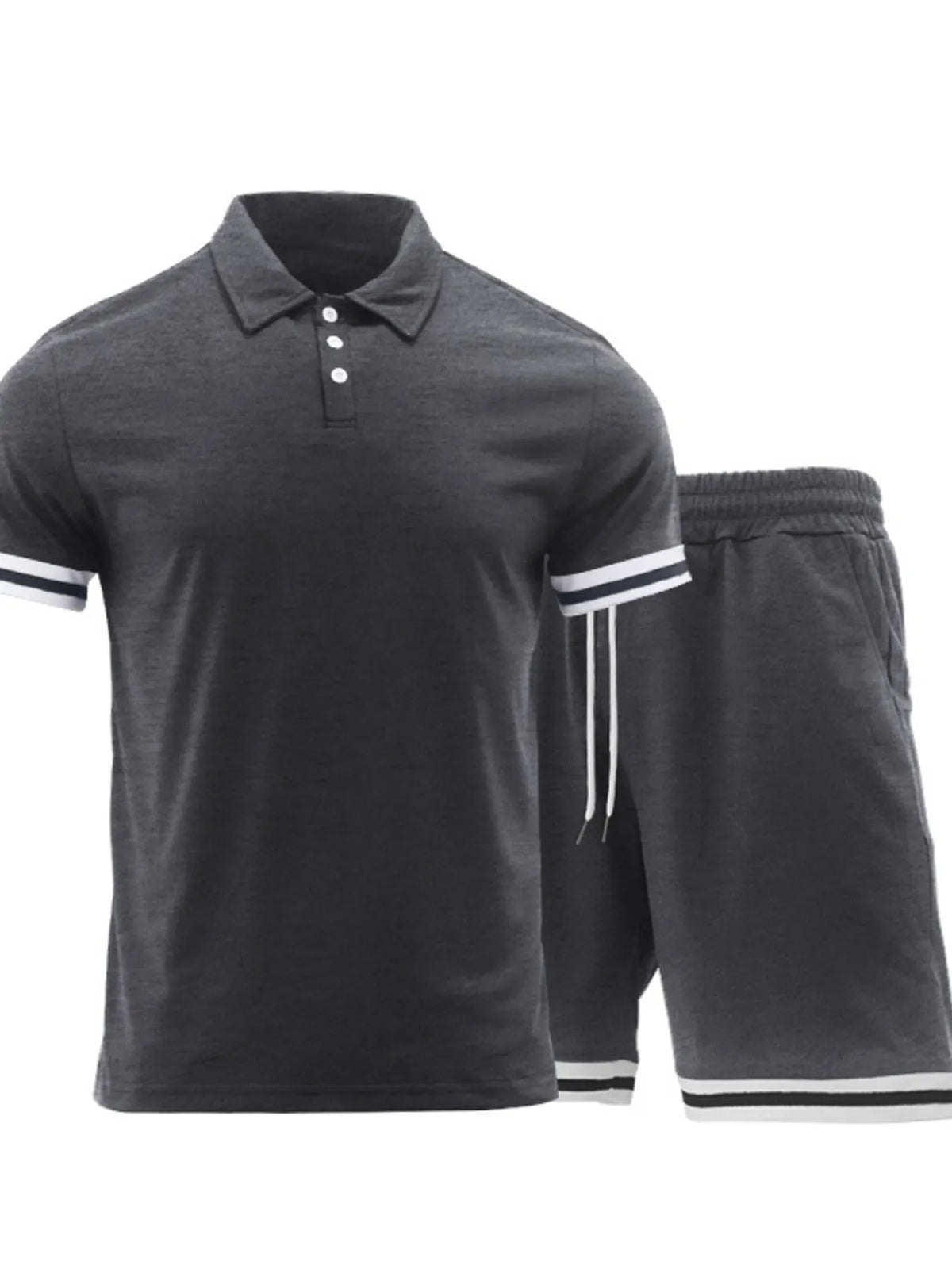 Men's Short Sleeve Polo and Shorts Set in Dark Gray