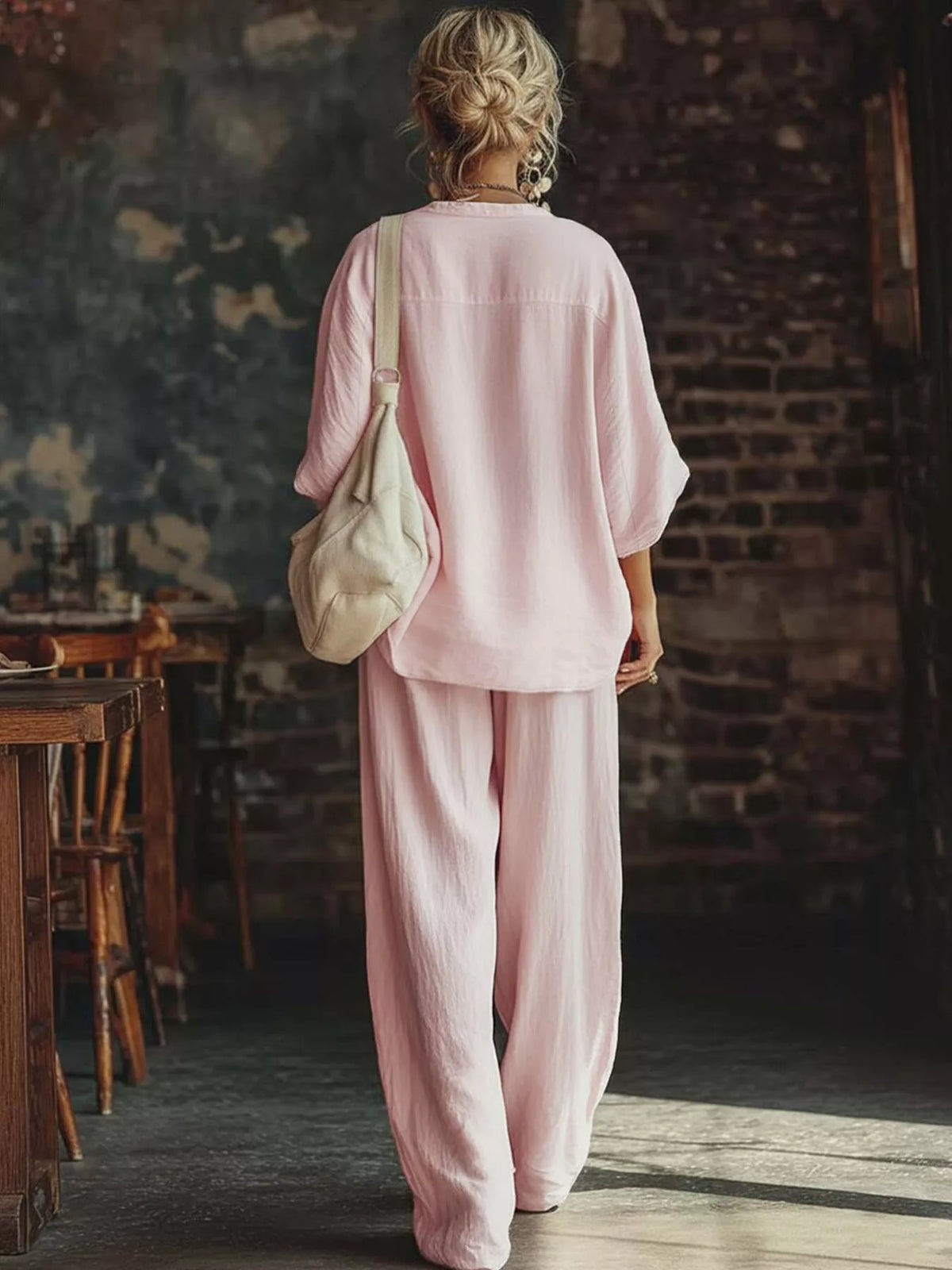 Loose Fit Notched Top and Pants Set - Lilixa.store