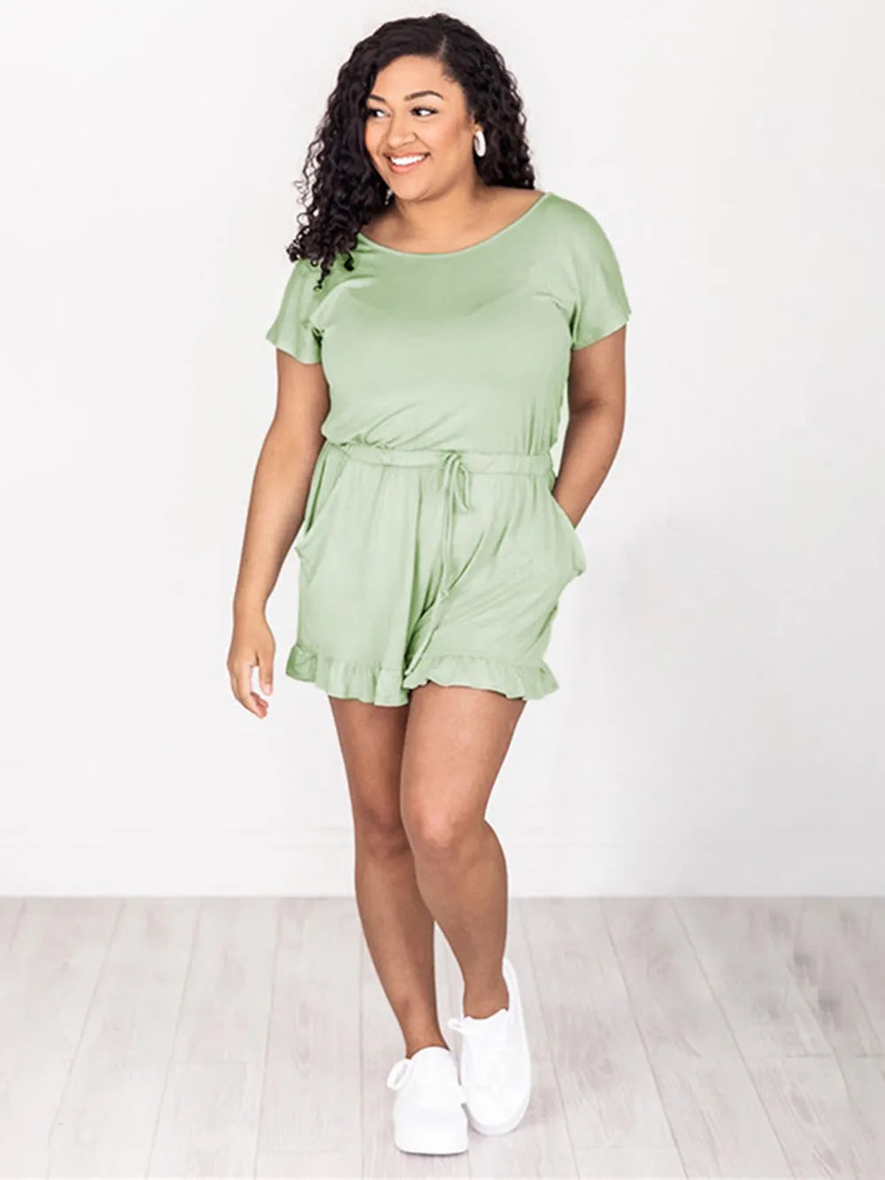 Ruffled Boat Neck Short Sleeve Romper - Lilixa.store