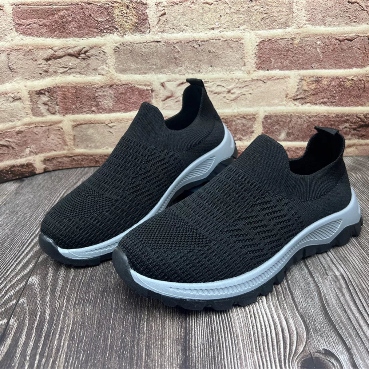 Round Toe Mesh Slip-Ons in Black