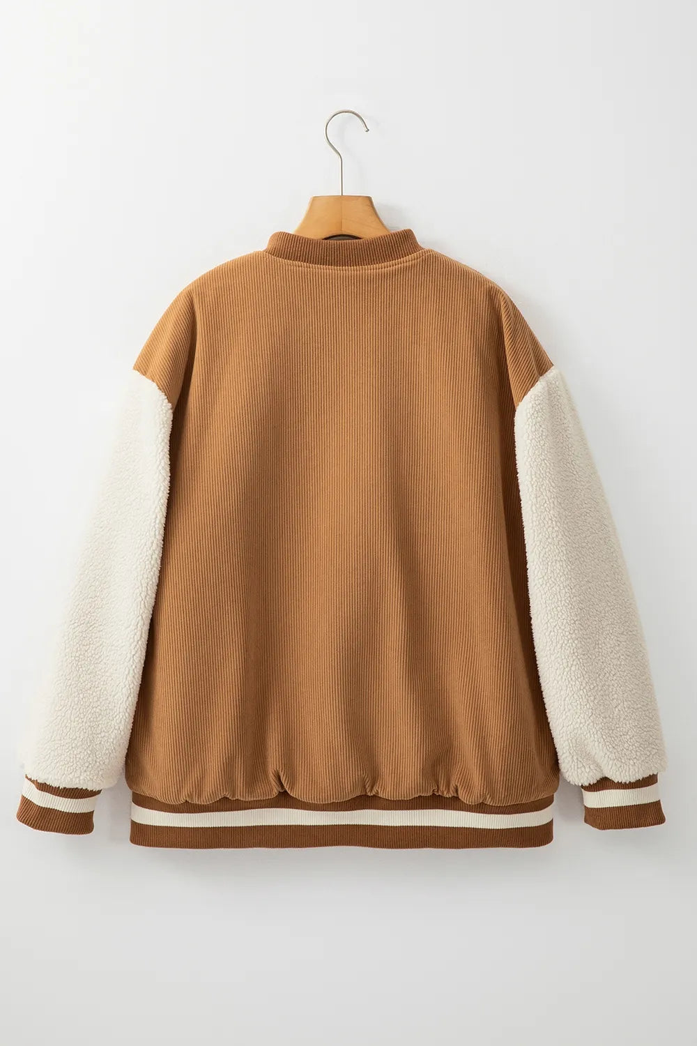 Contrast Baseball Collar Snap Down Long Sleeve Jacket, view 17