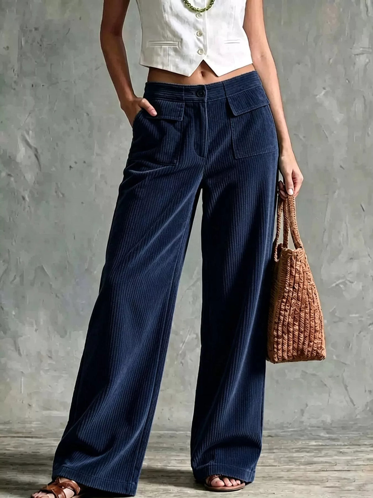 Full Size Wide-Leg Corduroy Pants Plus Size - Lilixa.store