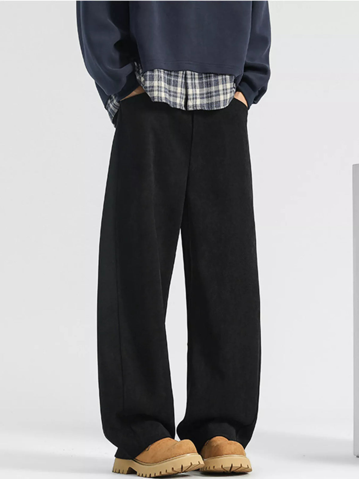 Men's Plus Size Loose Fit Corduroy Pants in Black
