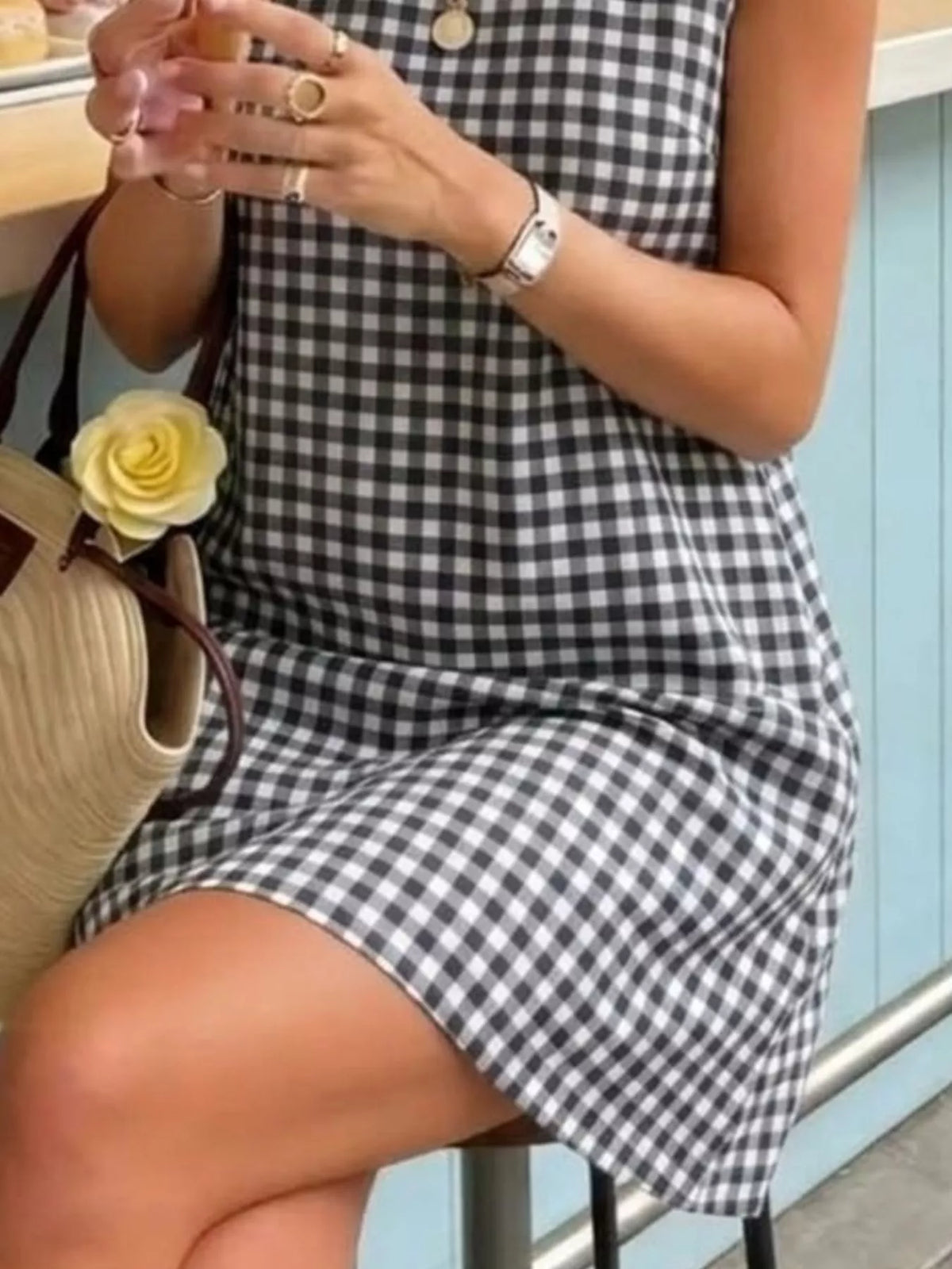 Gingham Sleeveless A-Line Mini Dress