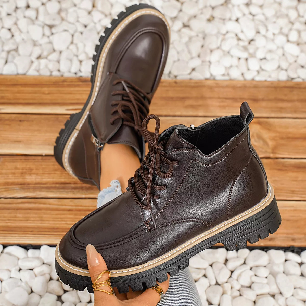 Chunky Lace-Up Combat Boots - Lilixa.store