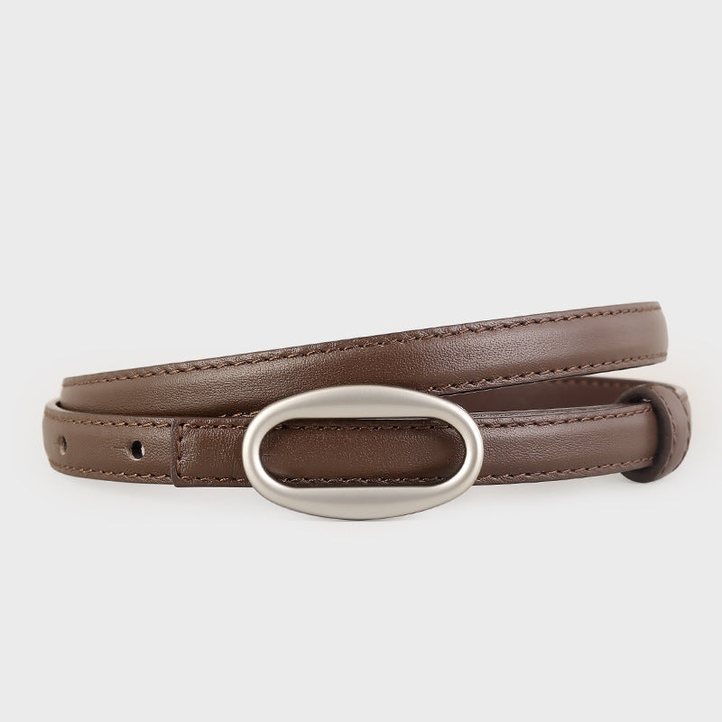 Oval Buckle Skinny Leather Belt - Lilixa.store