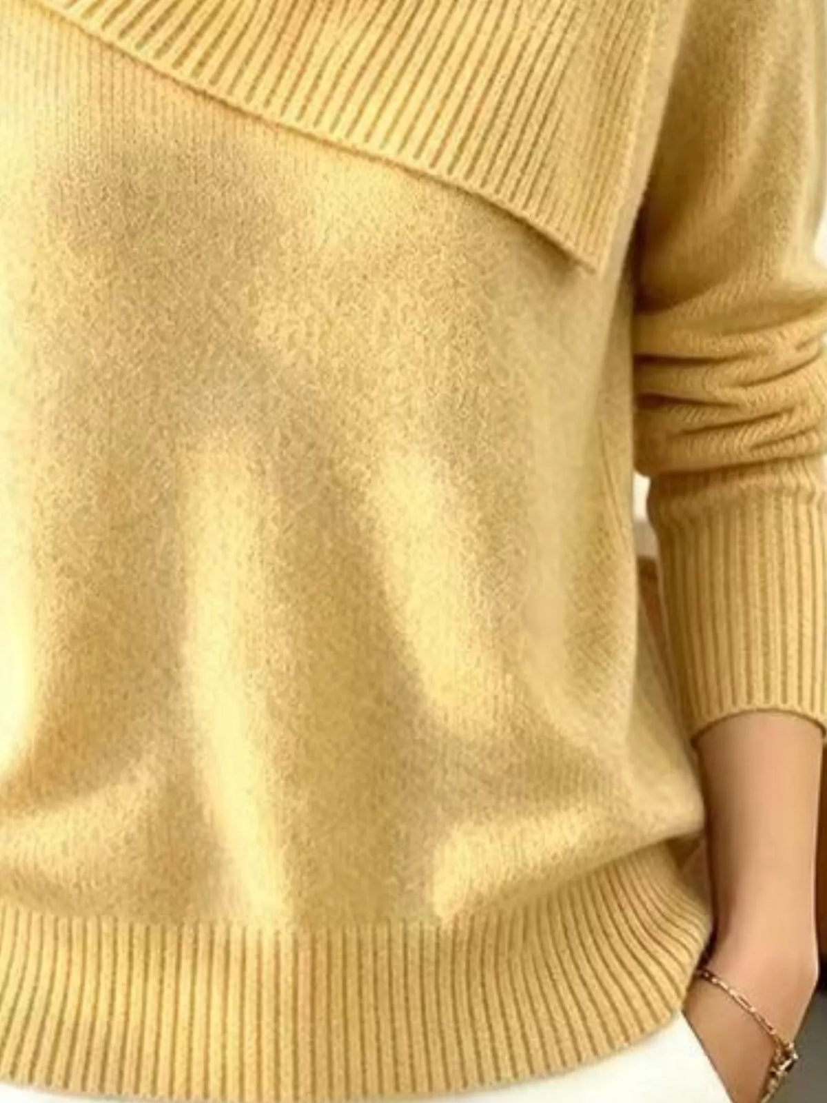 Full Size Asymmetric Ribbed Collar Sweater Plus Size