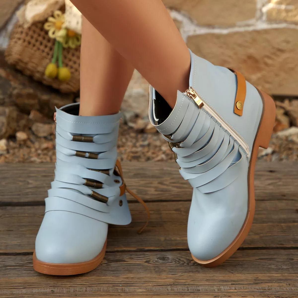 Strappy Buckle Ankle Boots