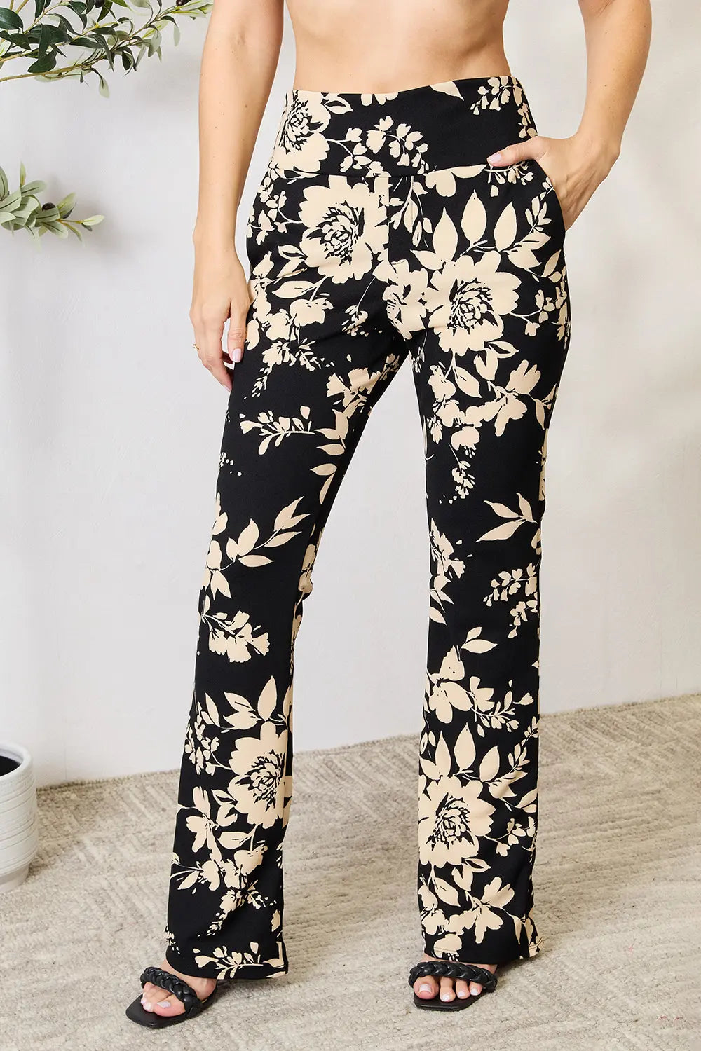 Heimish Full Size High Waist Floral Flare Pants Plus Size - Lilixa.store