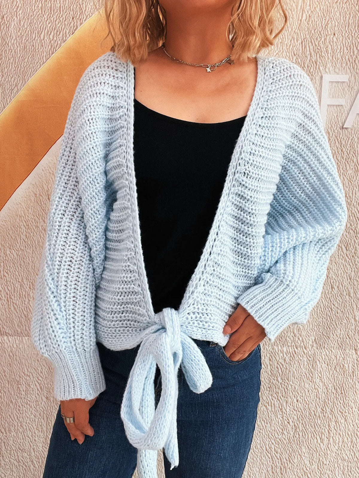 Tie Front Long Sleeve Cardigan - Lilixa.store