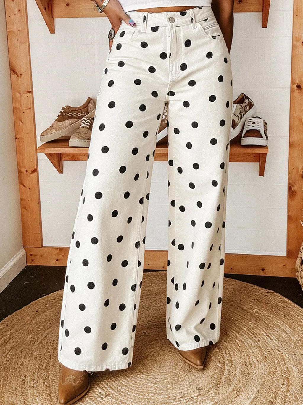 Polka Dot Wide-Leg Jeans - Lilixa.store