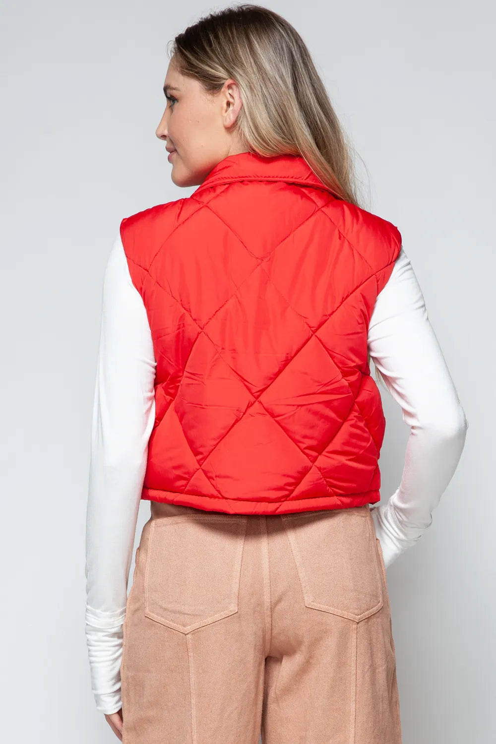 Snobbish Snap Down Quilted Crop Vest in Red, view 3