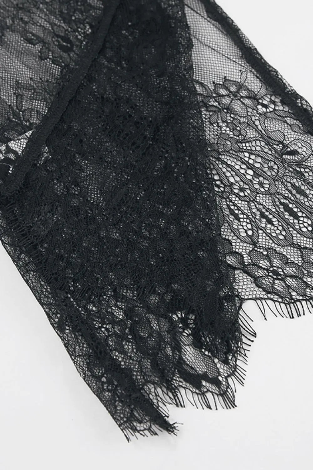Fringe Round Neck Long Sleeve Lace Sheer Top - Lilixa.store