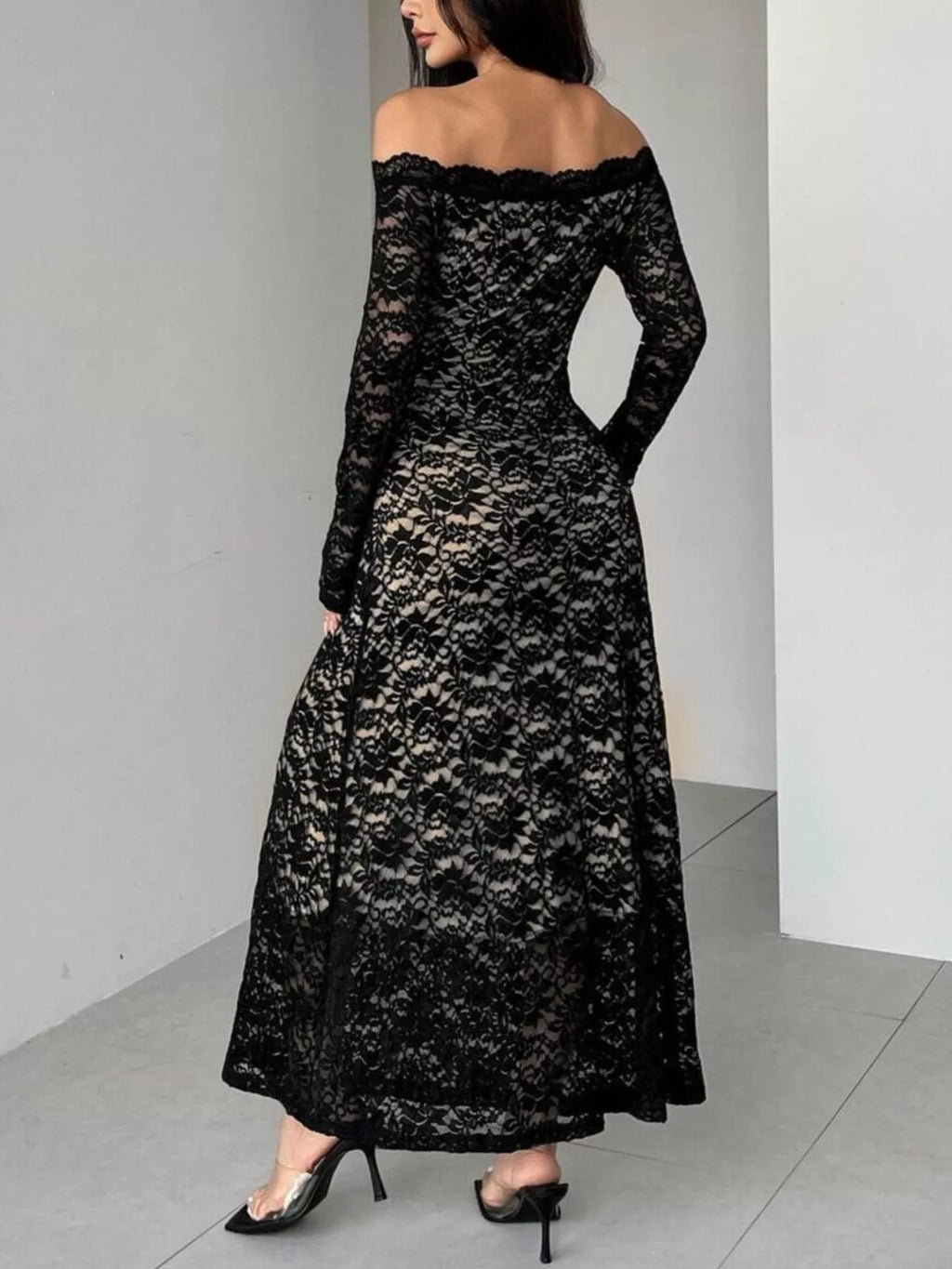 Off-Shoulder Lace Maxi Dress - Lilixa.store