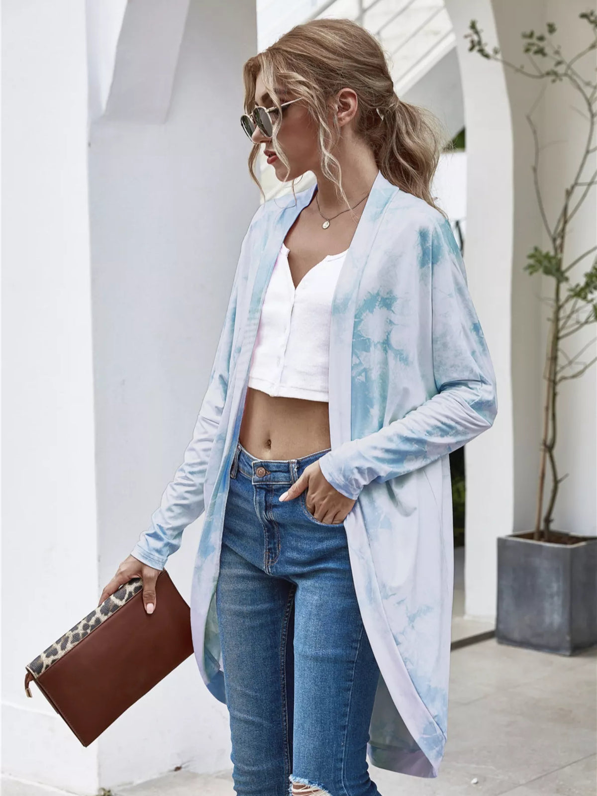 Tie-Dye Oversized Open Front Cardigan - Lilixa.store