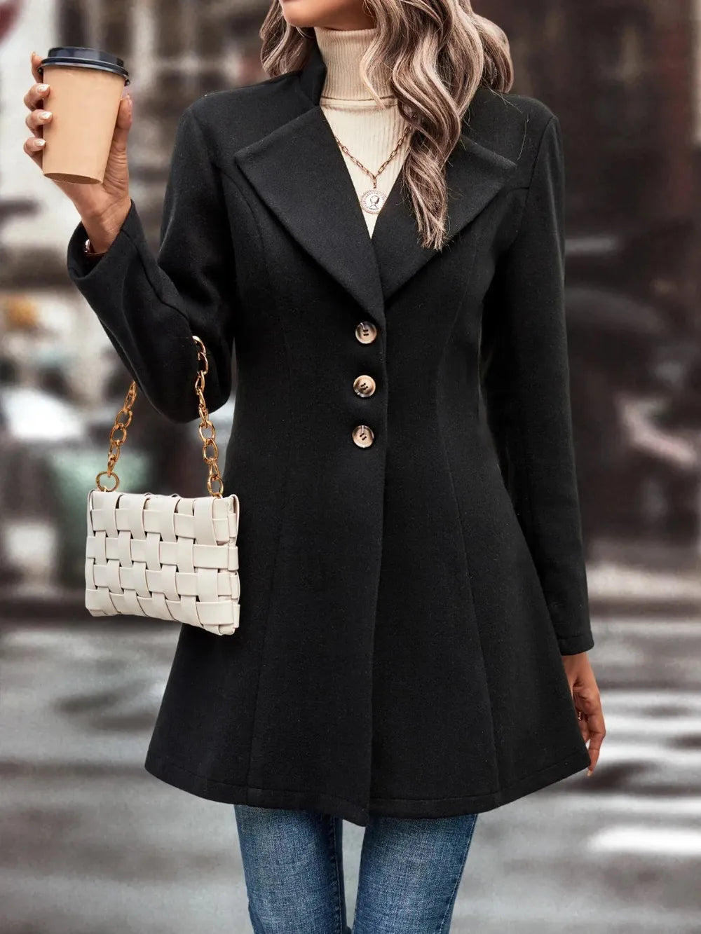Collared Neck Long Sleeve Longline Coat, view 10