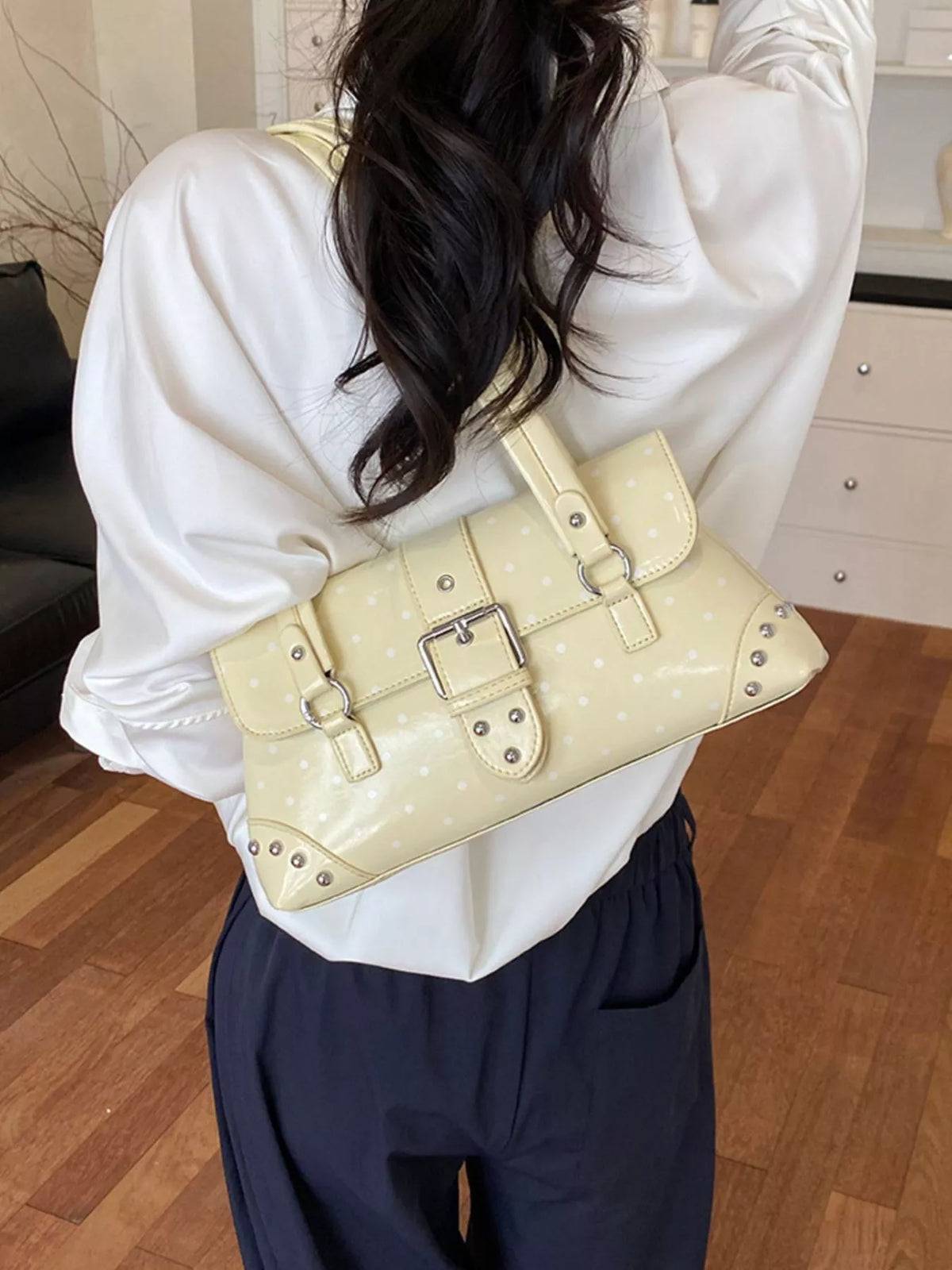 Polka Dot Studded Shoulder Bag - Lilixa.store