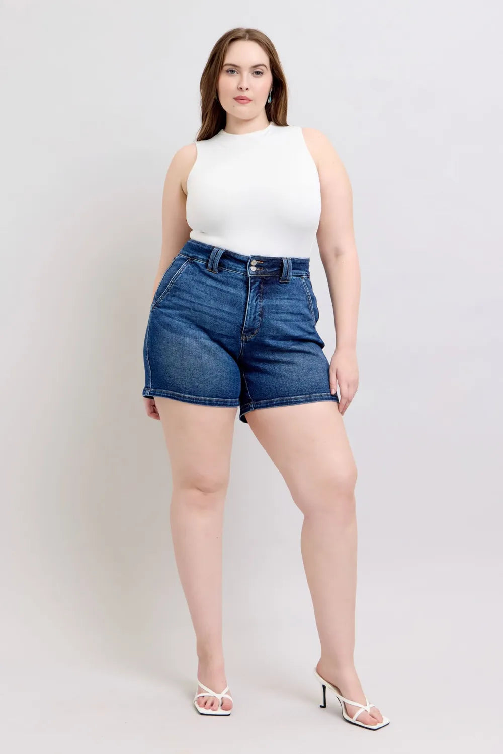 Judy Blue Full Size Double Button Waistband Denim Shorts Plus Size - Lilixa.store