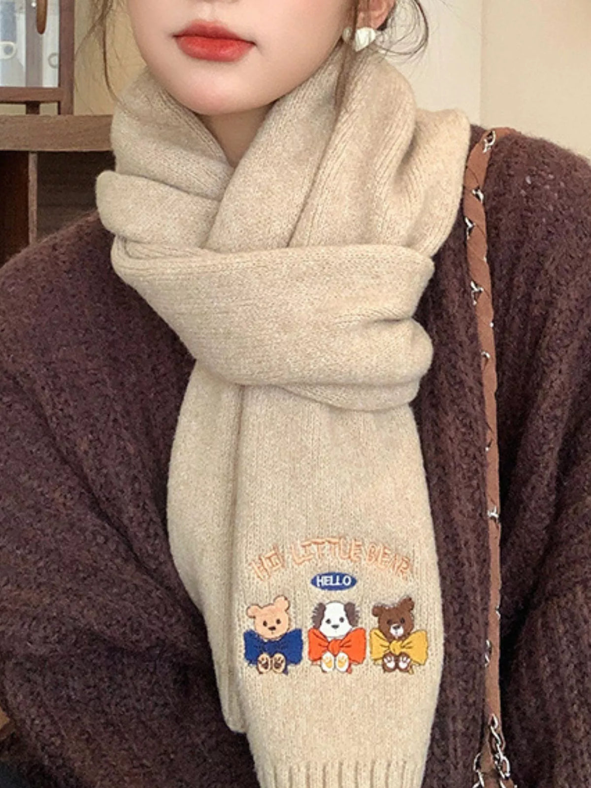 Embroidered Cartoon Warm Scarf - Lilixa.store