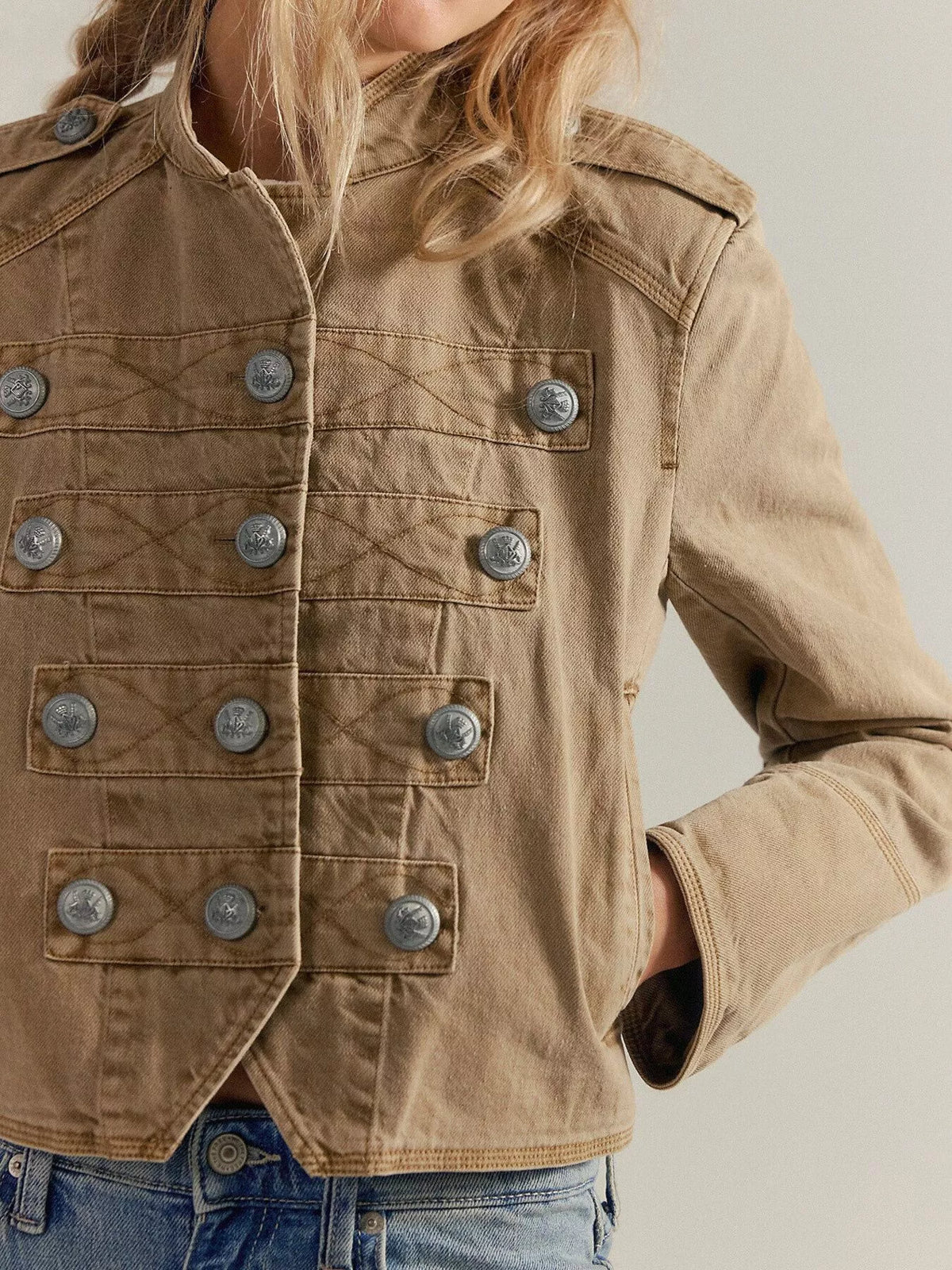 Decorative Button Cropped Jacket