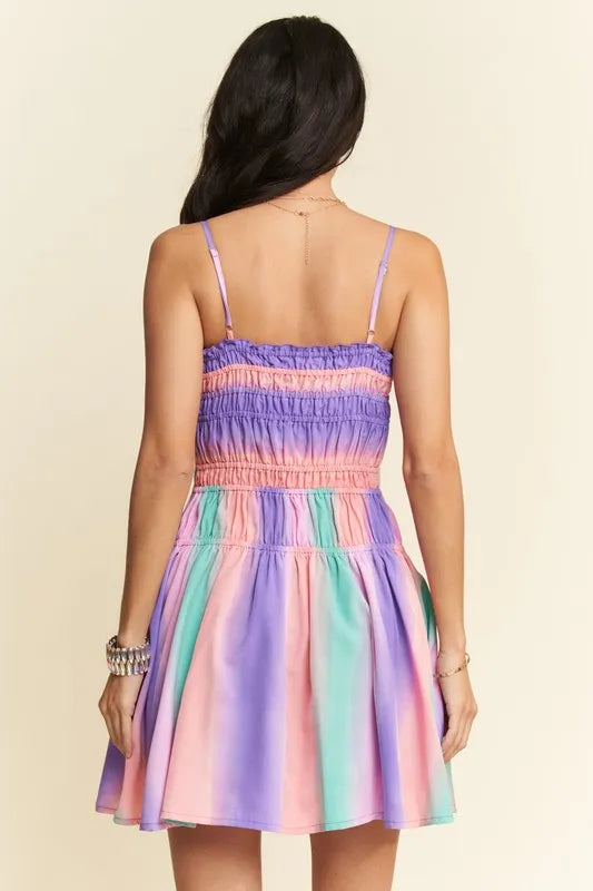 Davi & Dani Multi Color Ombre Printed Bodice Button Up Dress - Lilixa.store