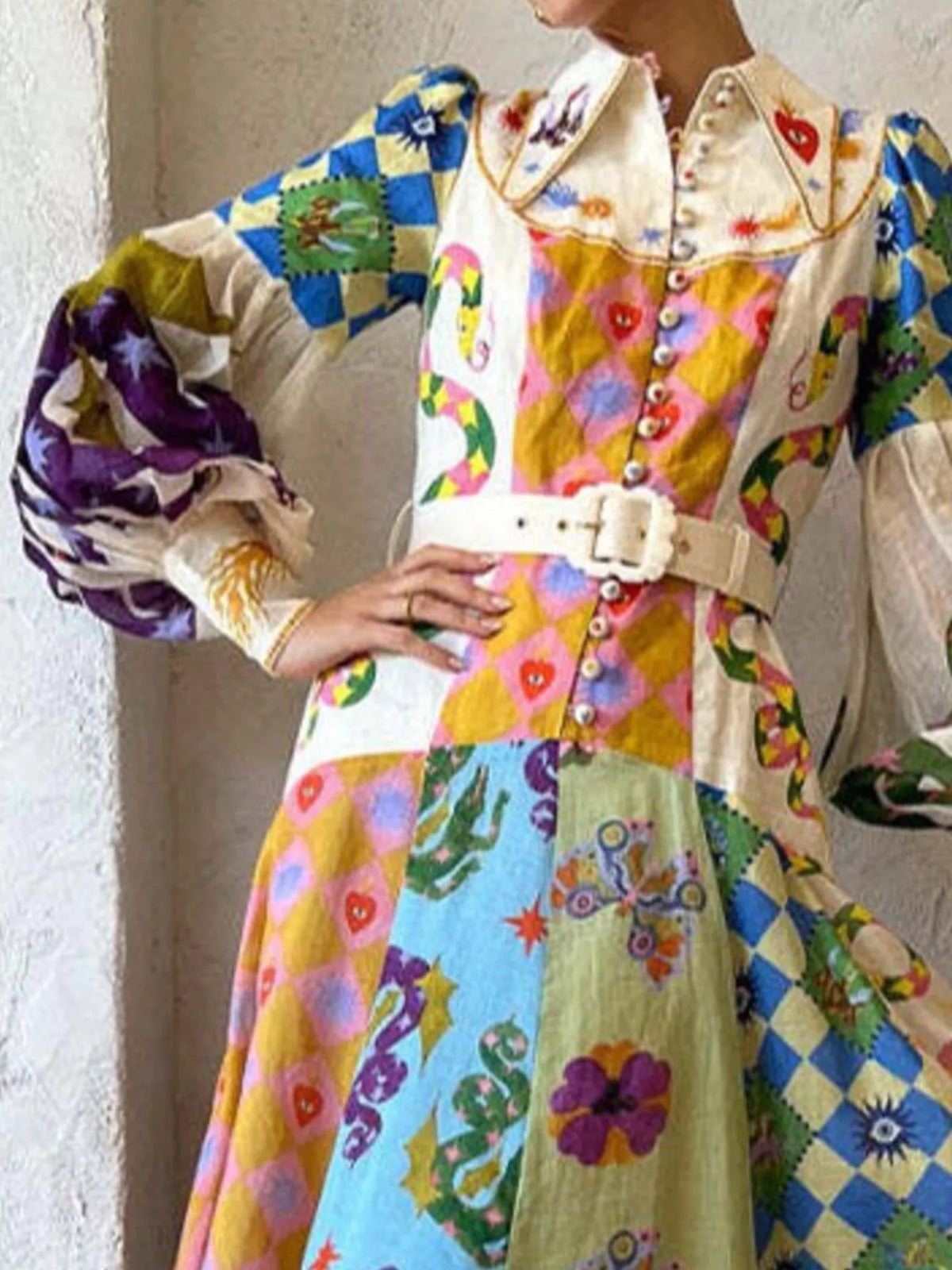 Full Size Printed Lantern Sleeve Maxi Dress Plus Size - Lilixa.store