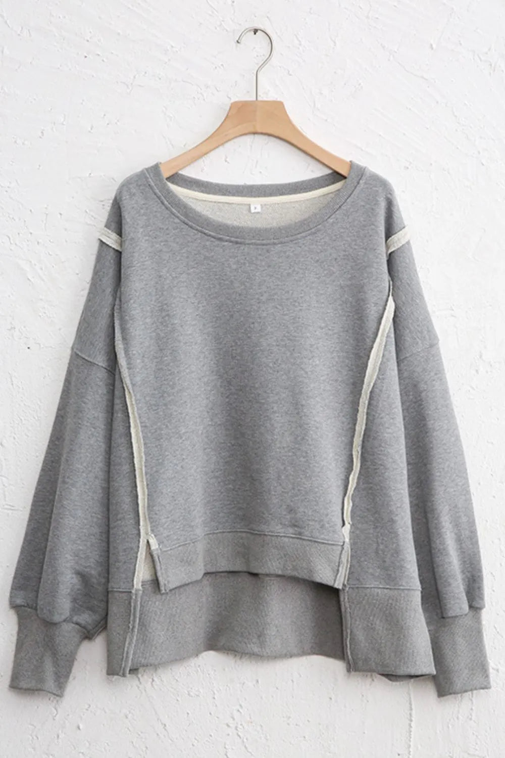 Exposed Seam High-Low Long Sleeve Sweatshirt - Lilixa.store