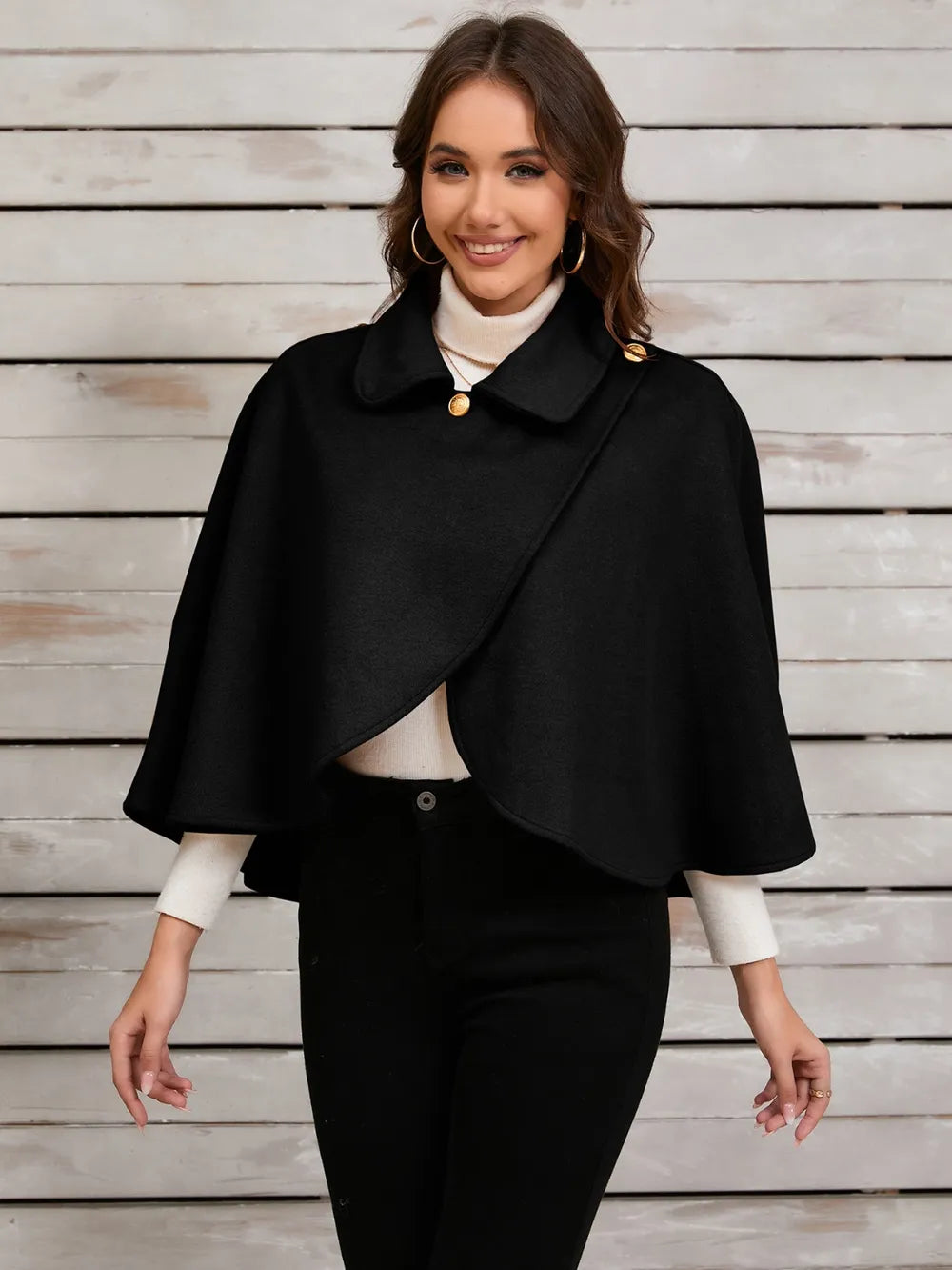 Collared Neck Cropped Cape - Lilixa.store