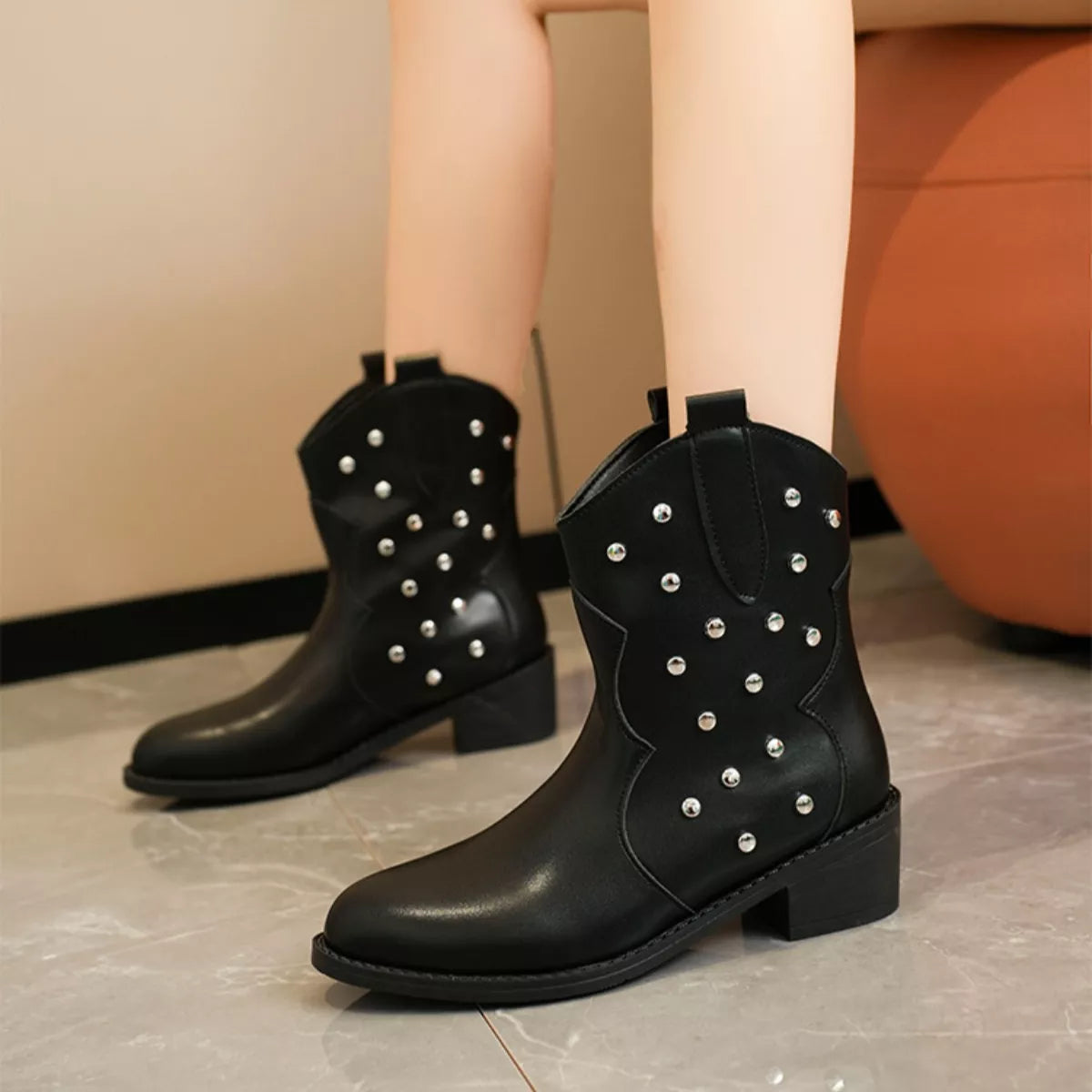 Studded Western Ankle Boots - Lilixa.store