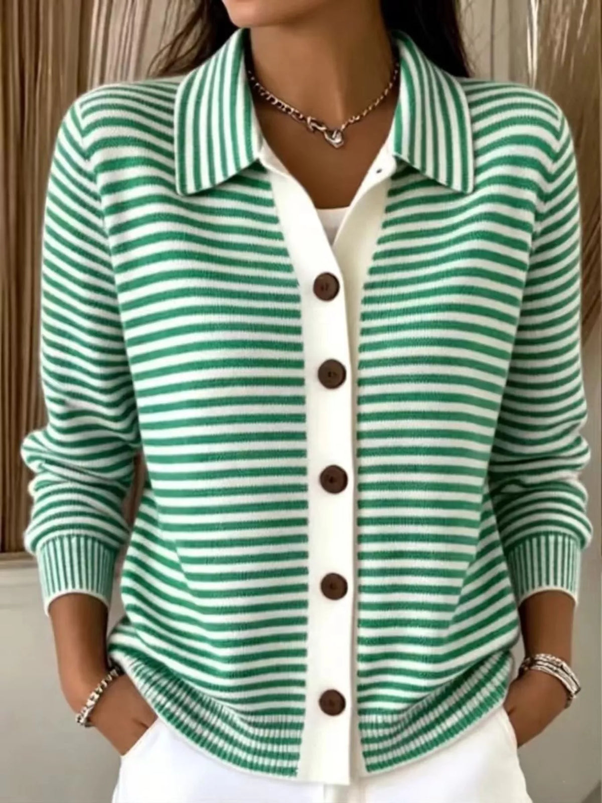 Full Size Striped Button-Down Knit Cardigan Plus Size - Lilixa.store