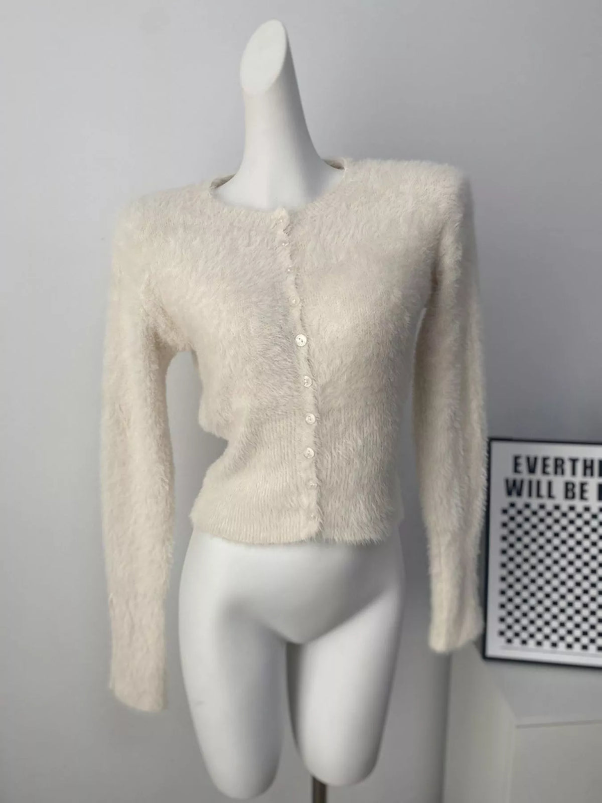 Soft Fuzzy Button-Down Cropped Cardigan, view 3