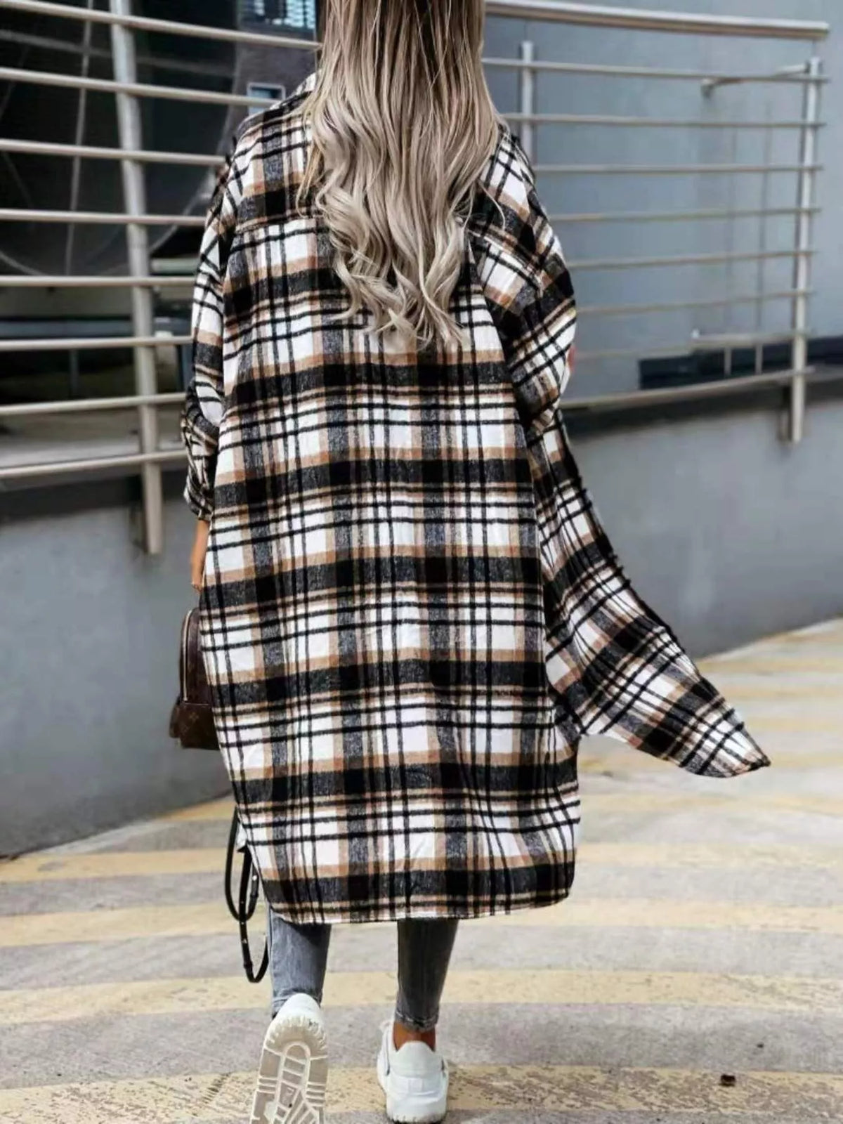 Plaid Button Up Longline Shacket, view 10